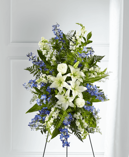 Faithful Friend Standing Spray in Blue - Jamaica Plain Florist