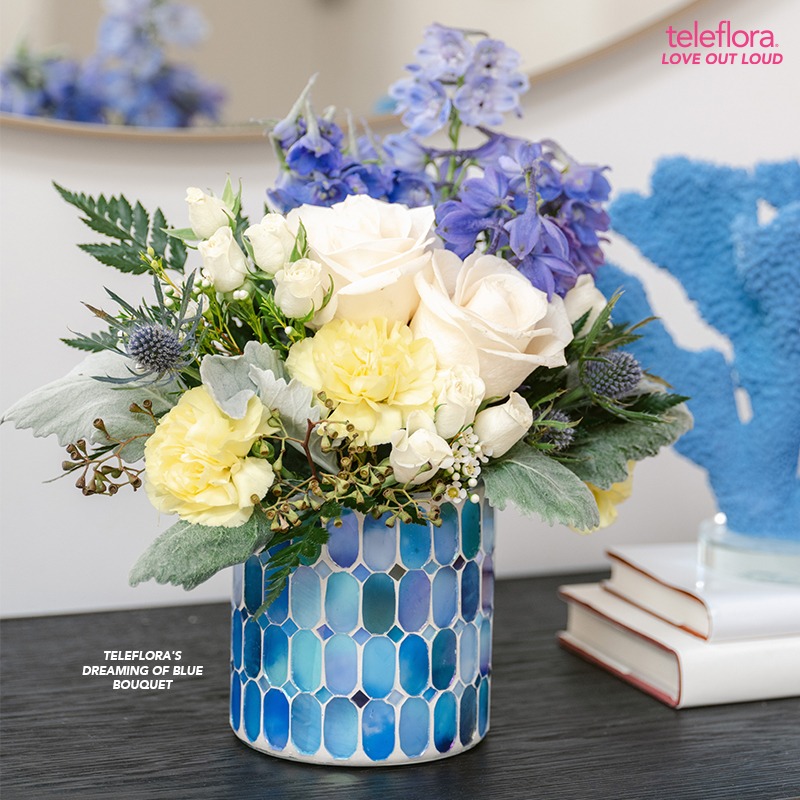Blue Bouquet Of Flowers In Vase